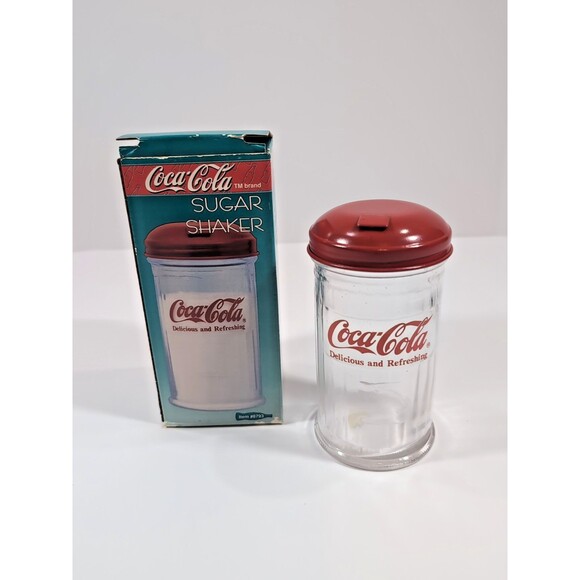 VINTAGE COKE COCA COLA SUGAR SHAKER GLASS SUGAR DISPENSER 1992 RETRO DINER STYLE - Picture 1 of 10